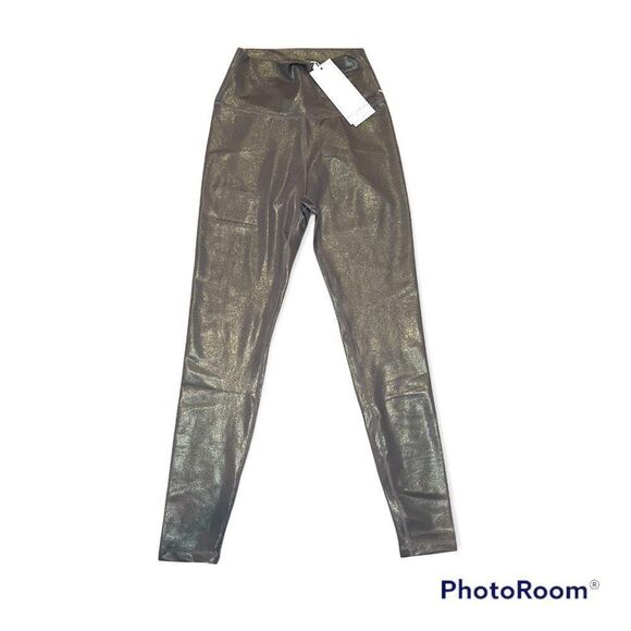 NWT Allfenix Womens Liquid Olive Green Shimmery Pull On 7/8 Leggings Size Small - Picture 1 of 8